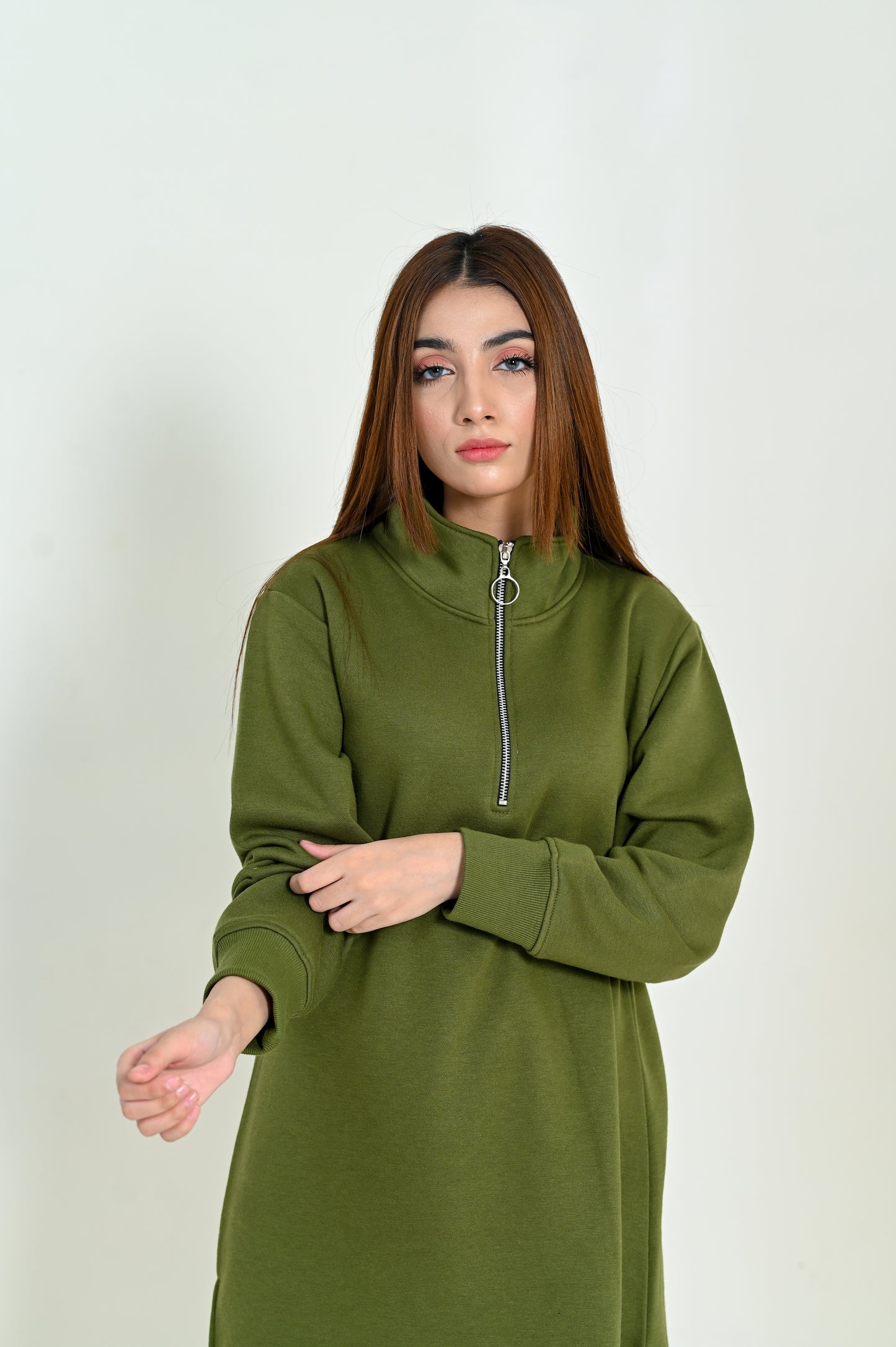 Women's Fashion -Long & Loose Fit Sweatshirt -Green