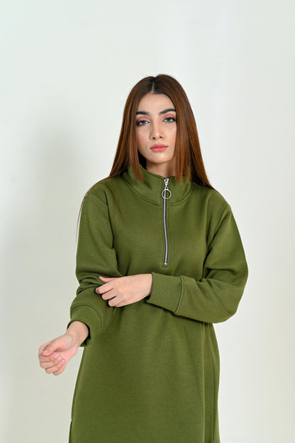 Women's Fashion -Long & Loose Fit Sweatshirt -Green