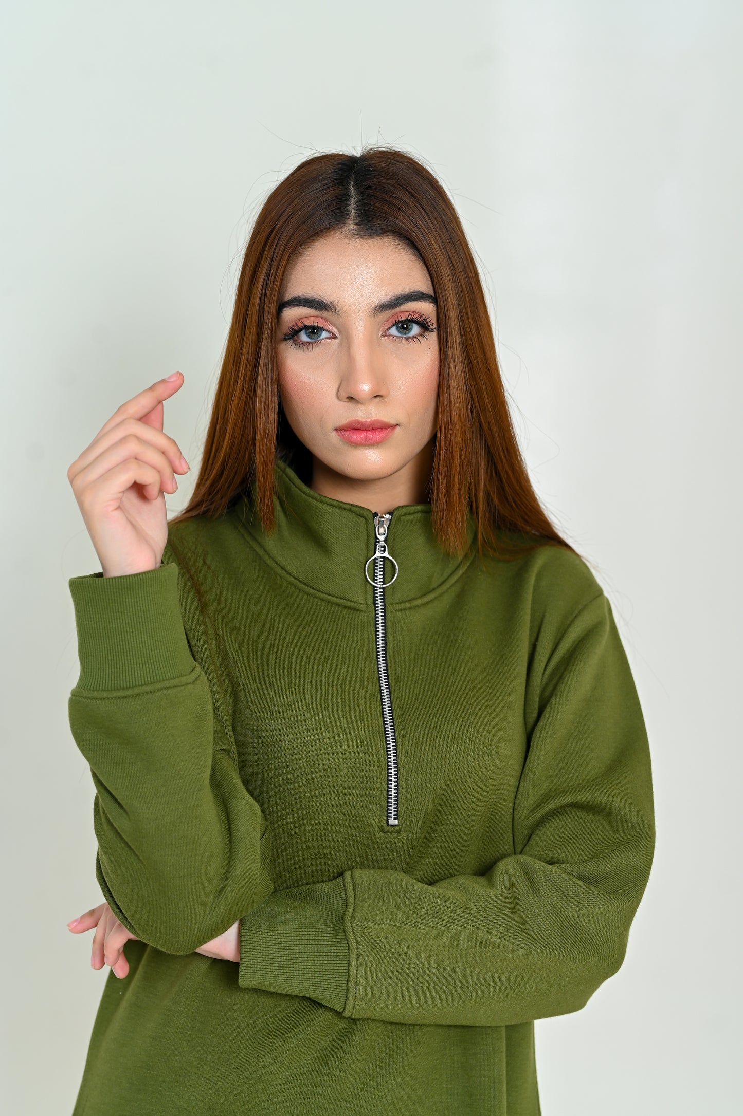 Women's Fashion -Long & Loose Fit Sweatshirt -Green