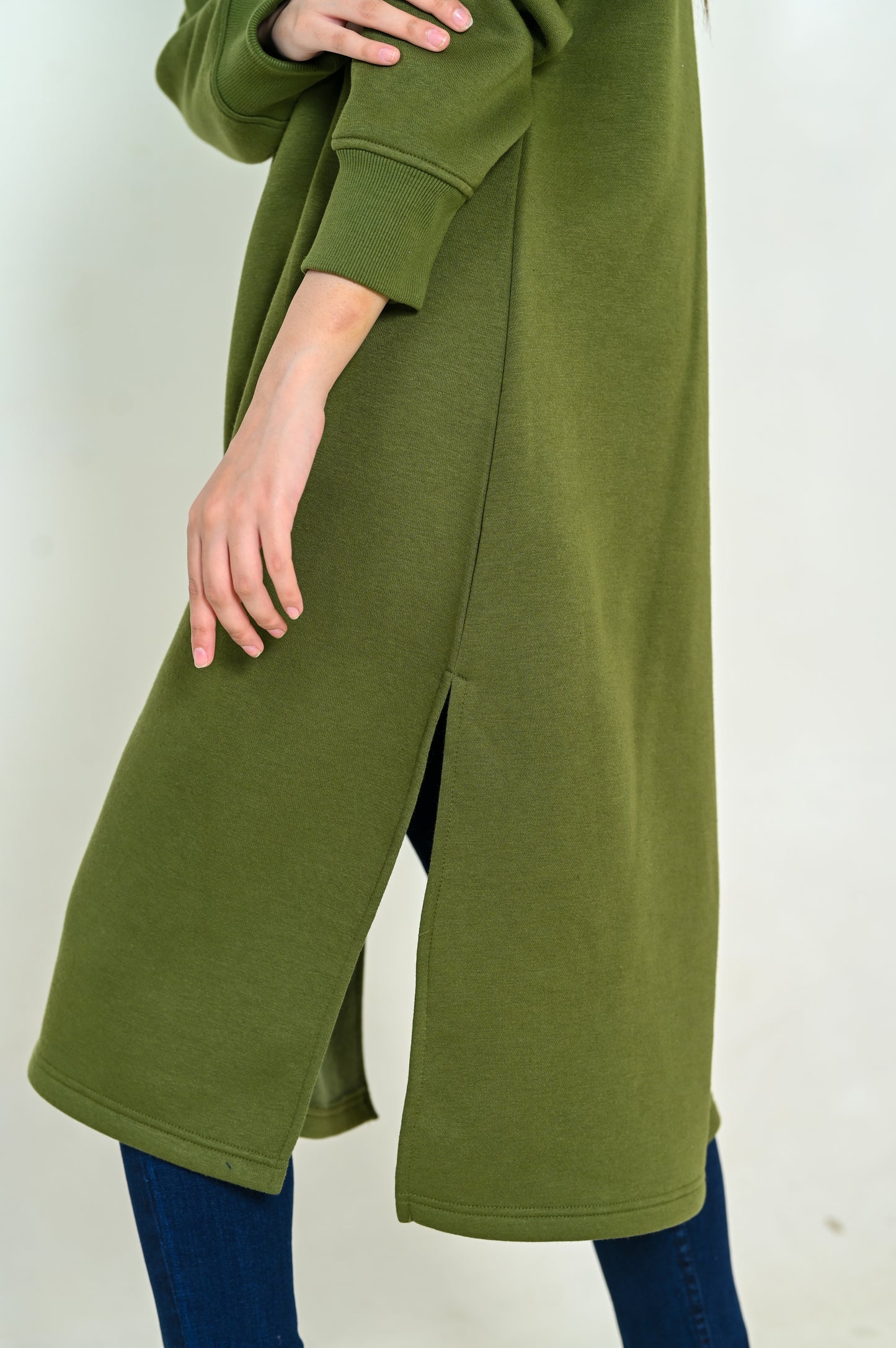 Women's Fashion -Long & Loose Fit Sweatshirt -Green