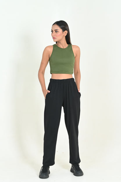 Womens Cami Crop Top - Olive Green