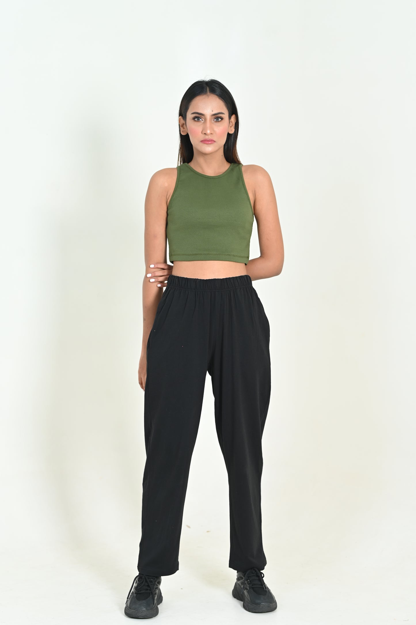 Womens Cami Crop Top - Olive Green