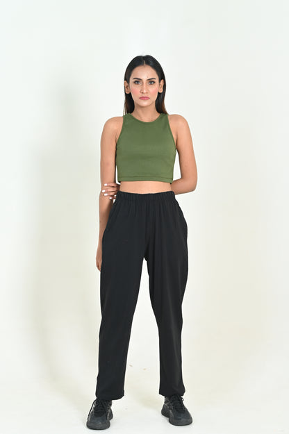 Womens Cami Crop Top - Olive Green