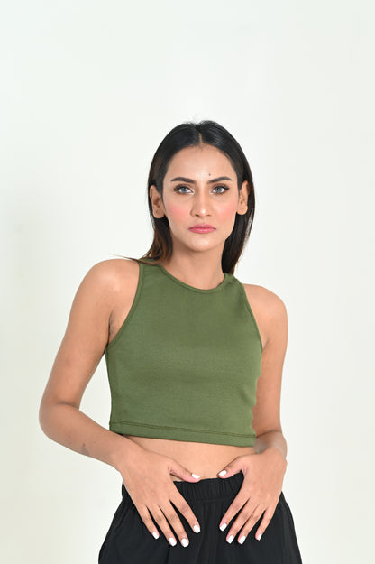 Womens Cami Crop Top - Olive Green