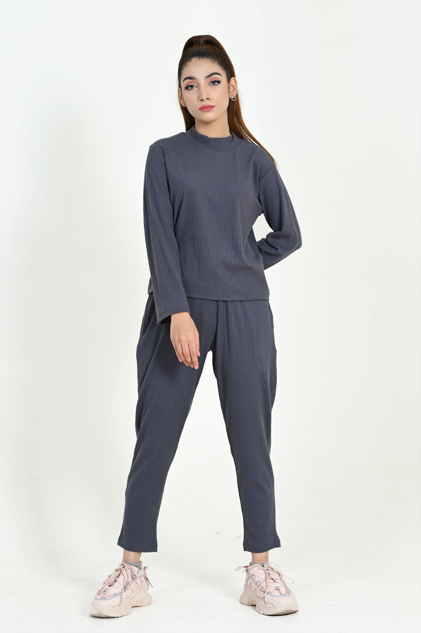 Women's Fashion Viscose-Co-Ord Set- Charcoal