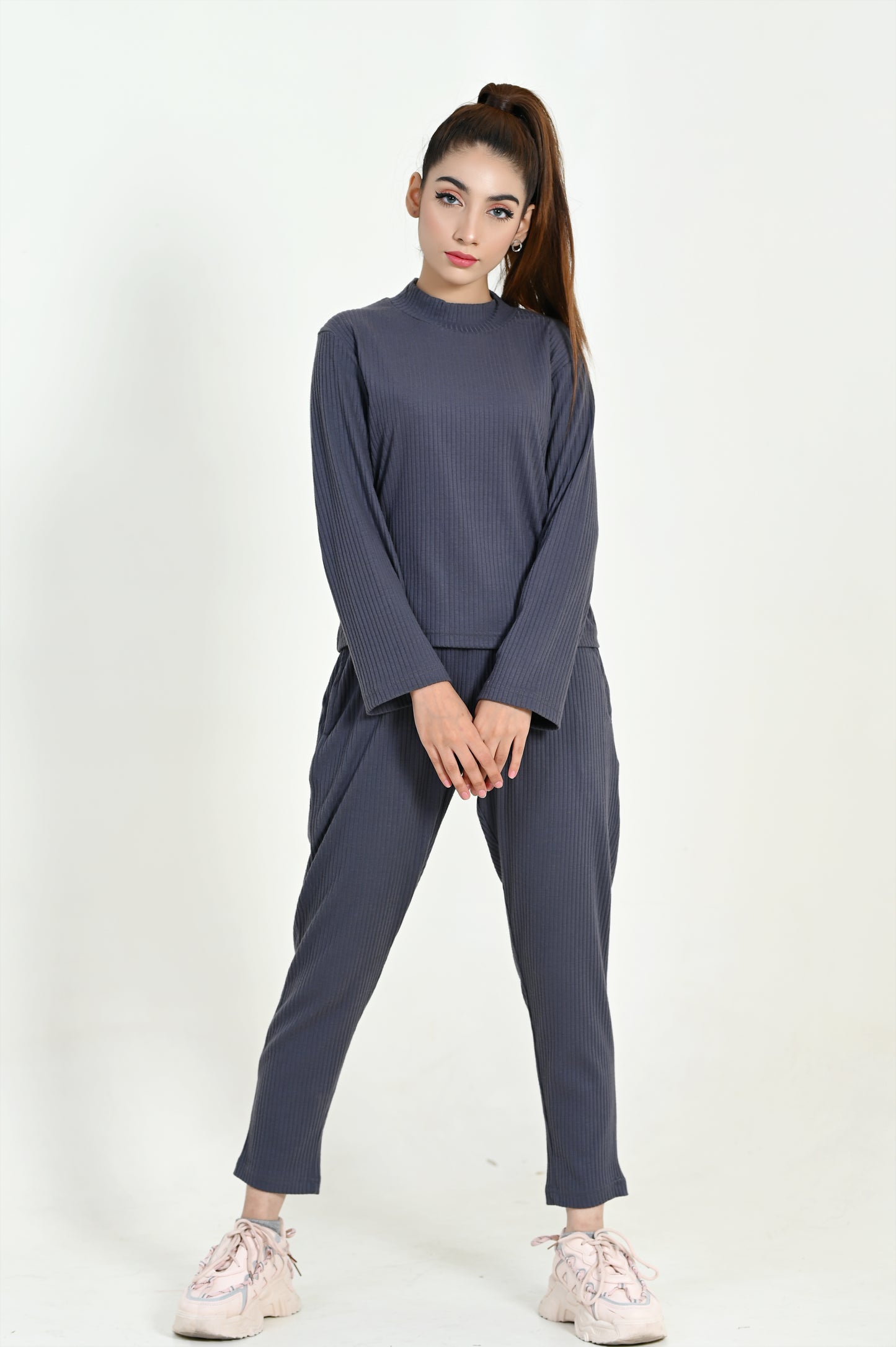 Women's Fashion Viscose-Co-Ord Set- Charcoal