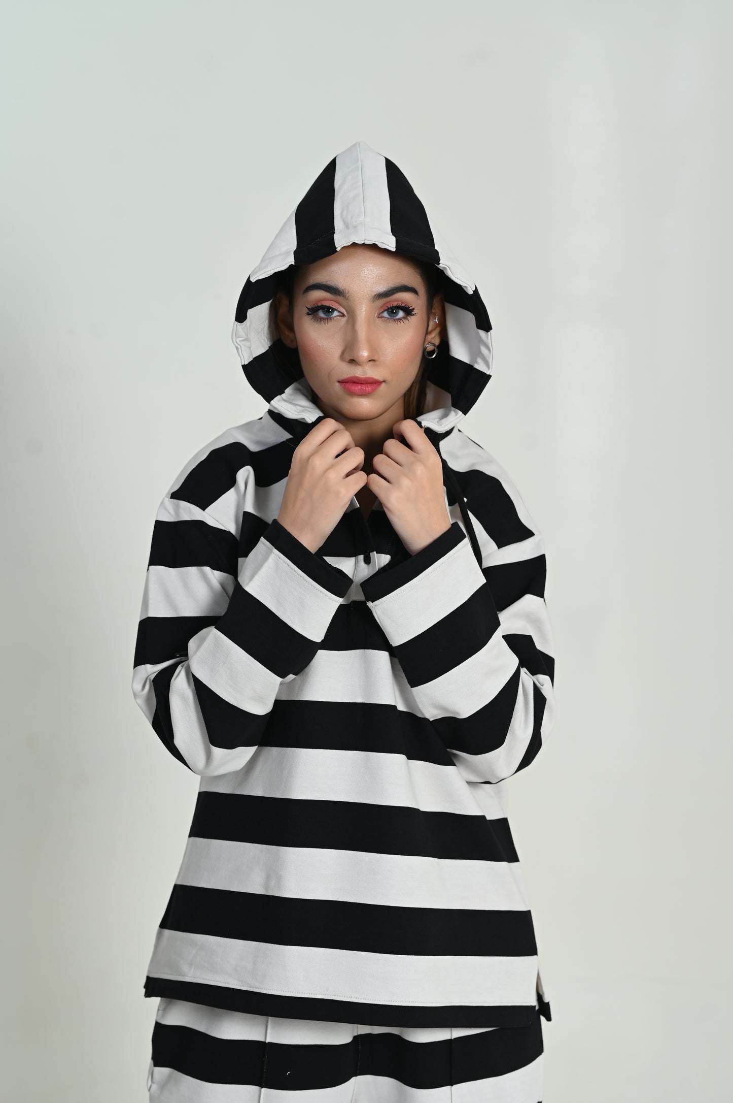 Women's Terry Black & white Stripe Track-suit