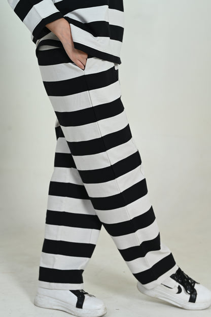 Women's Terry Black & white Stripe Track-suit