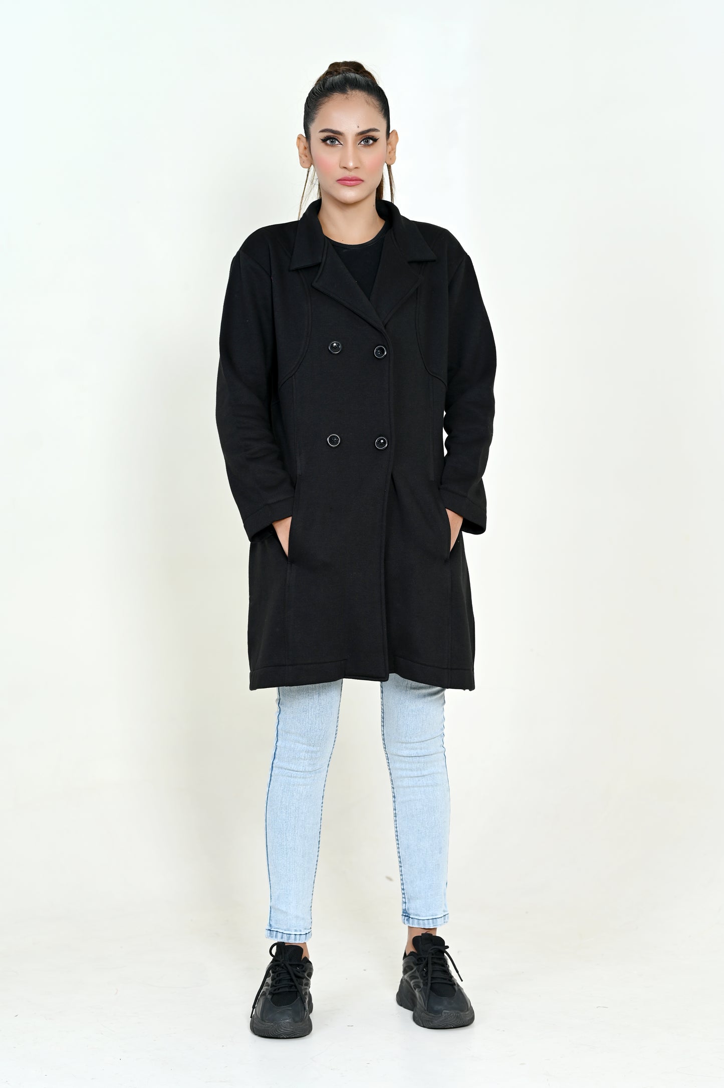 PRE ORDER= Women's Flecce Coat - Black