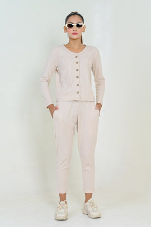Women's Fashion Viscose-Co-Ord Set-Cream