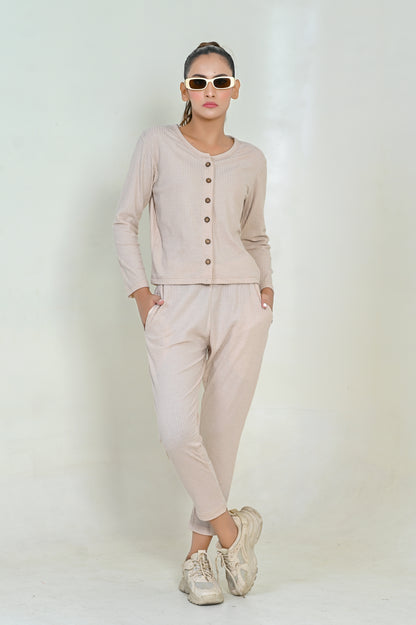 Women's Fashion Viscose-Co-Ord Set-Cream