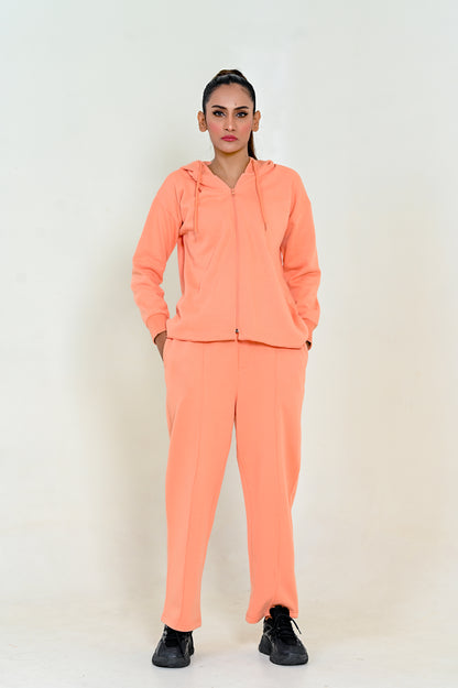 Women's Stylish Zipper -Co-Ord Set - Pastel Peach