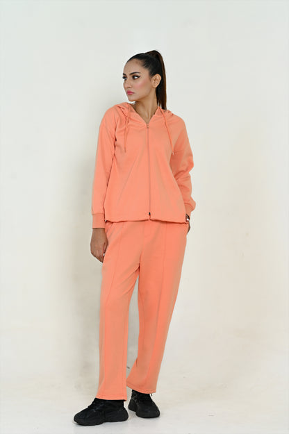 Women's Stylish Zipper -Co-Ord Set - Pastel Peach