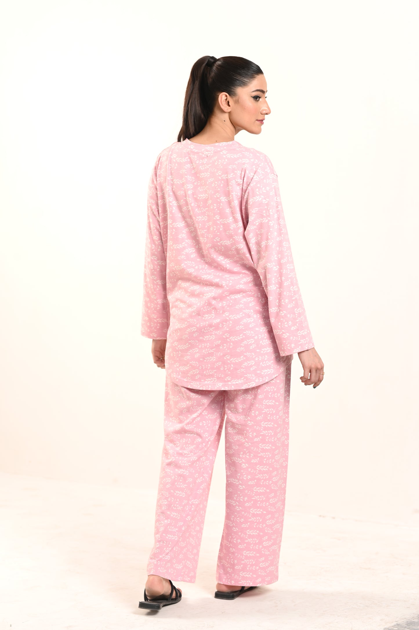 Women's Jersey Self Printed Track Suit -Pink Leaf