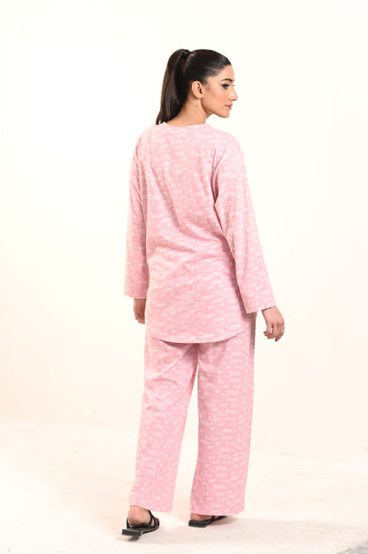 Women's Jersey Self Printed Track Suit -Pink Leaf