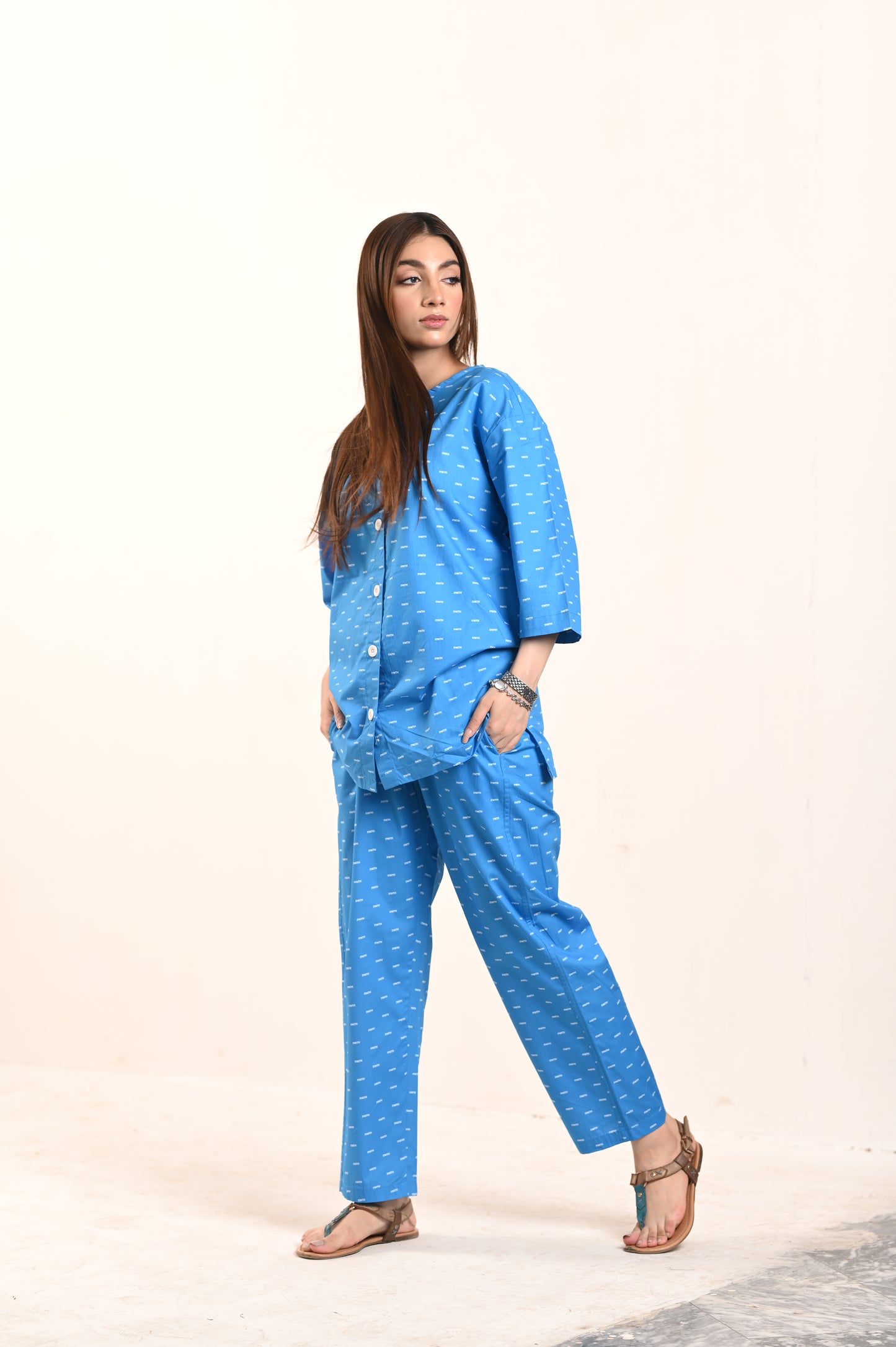 Women's Fashion Sky Blue Co-Ord Set - Queen of Slumber