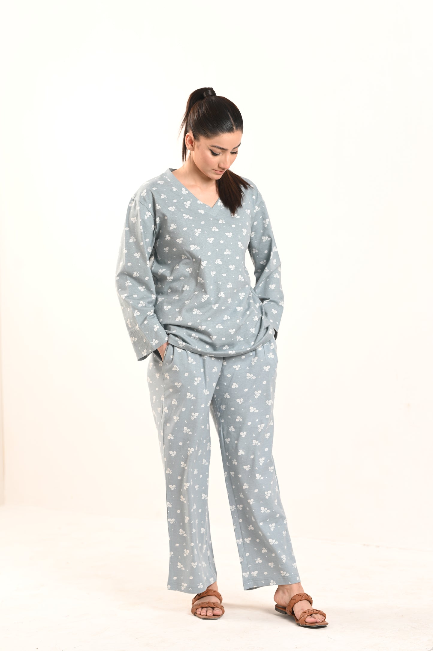 Women's Jersey Self Printed Track Suit - Silver Birch