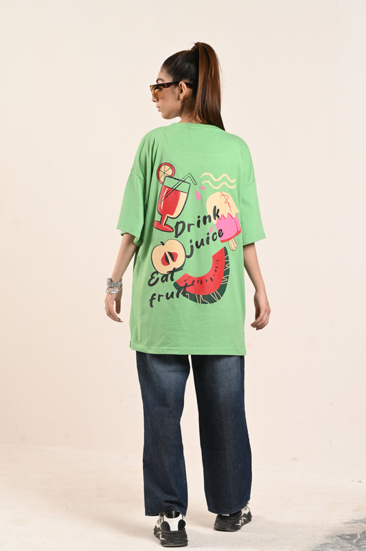 Women Oversized -T-Shirt - Drink juice - Eat Fruit