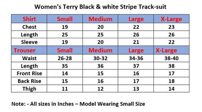 Women's Terry Black & white Stripe Track-suit