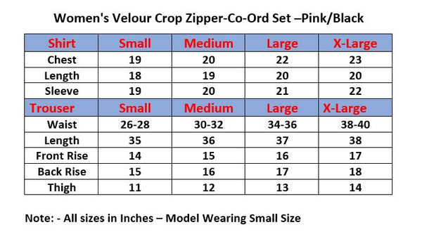 Women's Velour Zipper-Co-Ord Set- Black