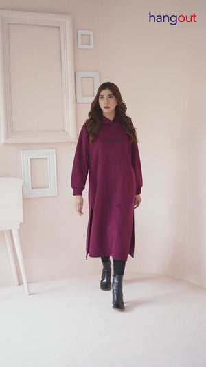Women's Over-sized Long Hoodie / Maroon