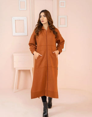 Women's Over-sized Long Full Zipper Hoodie / Terracotta