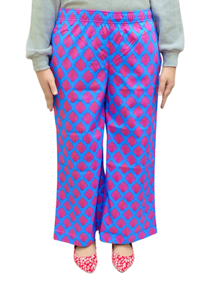 Loungewear Wide-Leg Pajama- Pink Feathers