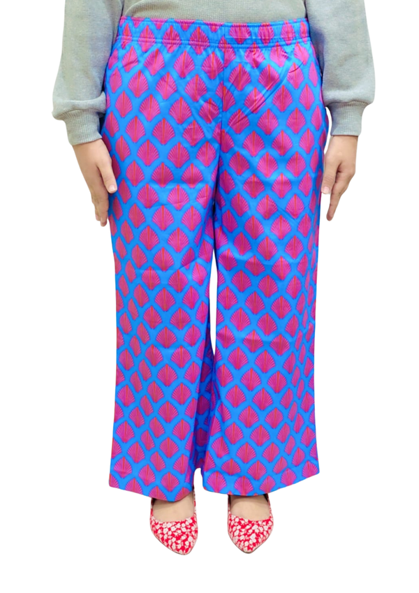 Loungewear Wide-Leg Pajama- Pink Feathers