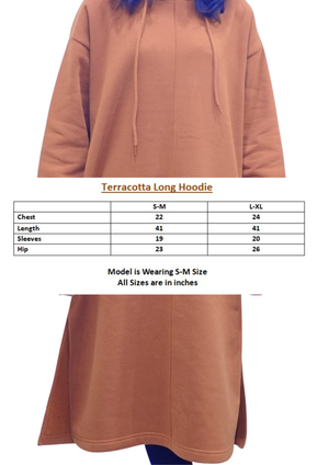 Women Over-sized | Long Hoodie |Terracotta