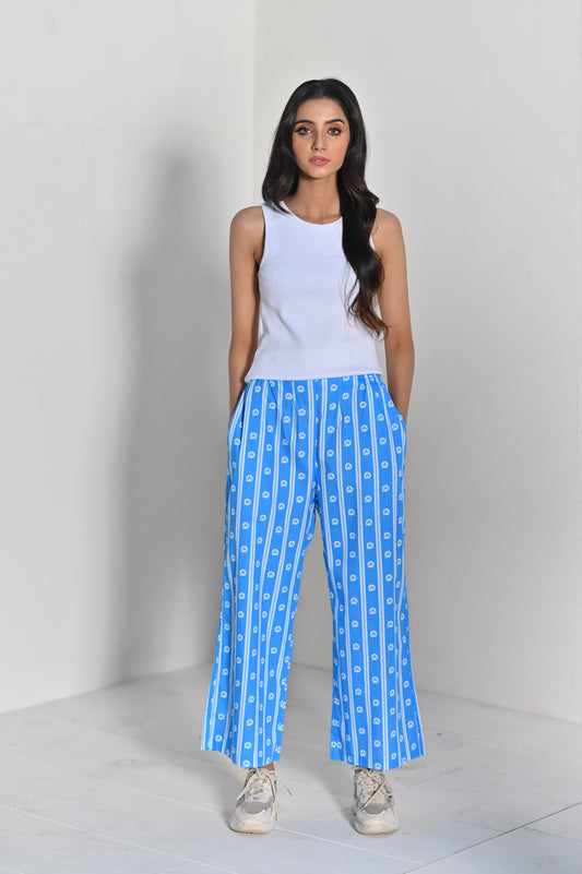 Women Goodnight  Wide Bottom Pajama - Blue Fire