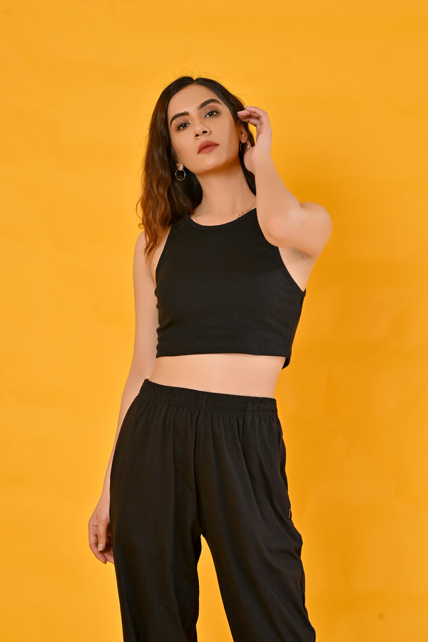 100% Cotton knitted Jersey Pajamas - Black