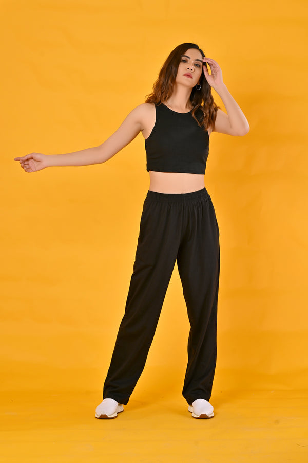 100% Cotton knitted Jersey Pajamas - Black