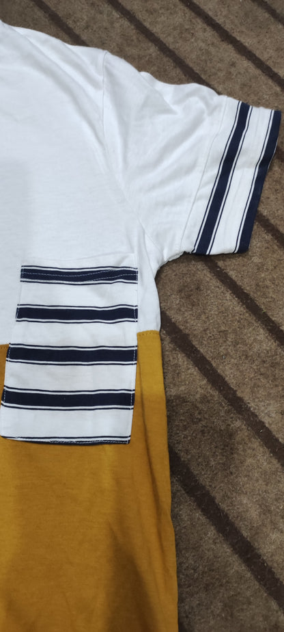 White T-Shirt With Stylish Mustard Panel