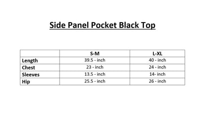 Women's Long Top -Side Pocket panel -Black